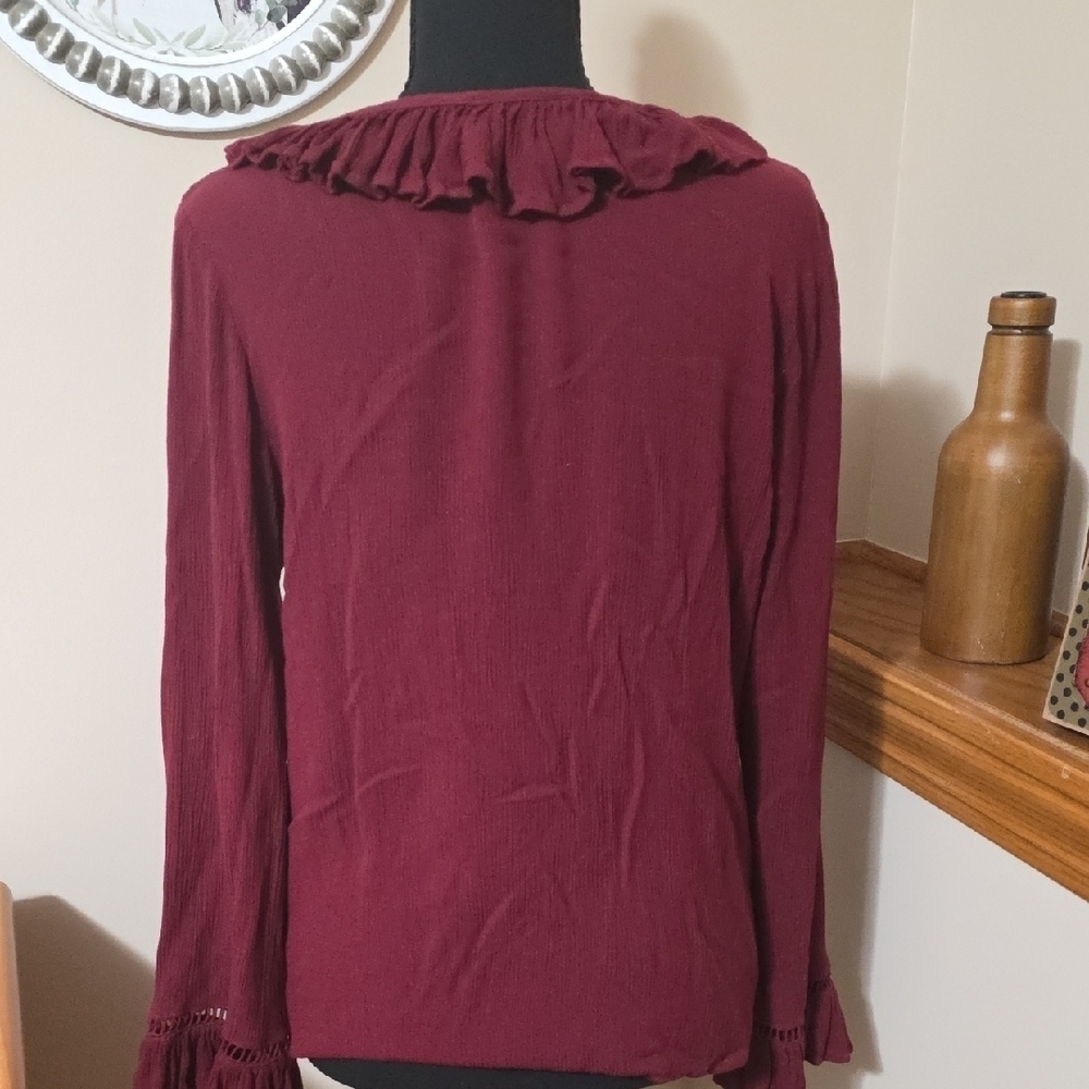 NorthStyle Maroon Ruffle Blouse - Picture 2 of 4